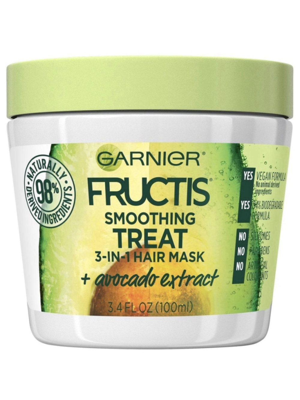 Garnier Fructis smoothing + Avocado Hair treat 3 in 1 hair mask 3.4 fl oz New